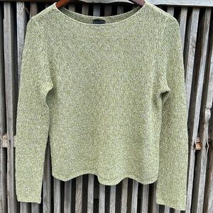 Petite Ellen Fisher Linen Knit Boxed long sleeve sweater Light Green Crewneck